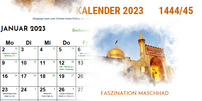 Islamischer Kalender 2023 mit Maschhad-Thema